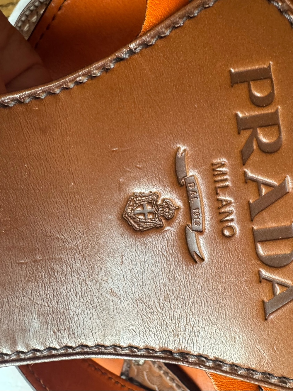 Prada Orange Leather Shoulder Bag with Brown Trim - Picture 7 of 16